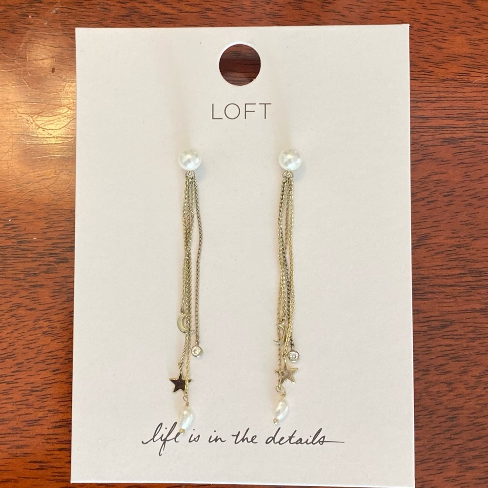 LOFT Gold and Pearl Dangle Earrings